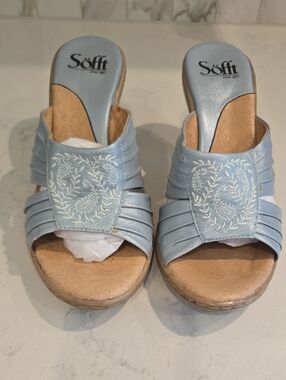 Söftt Silvery Turquouse Embroidered Slip-on Slide Sandals 8.5